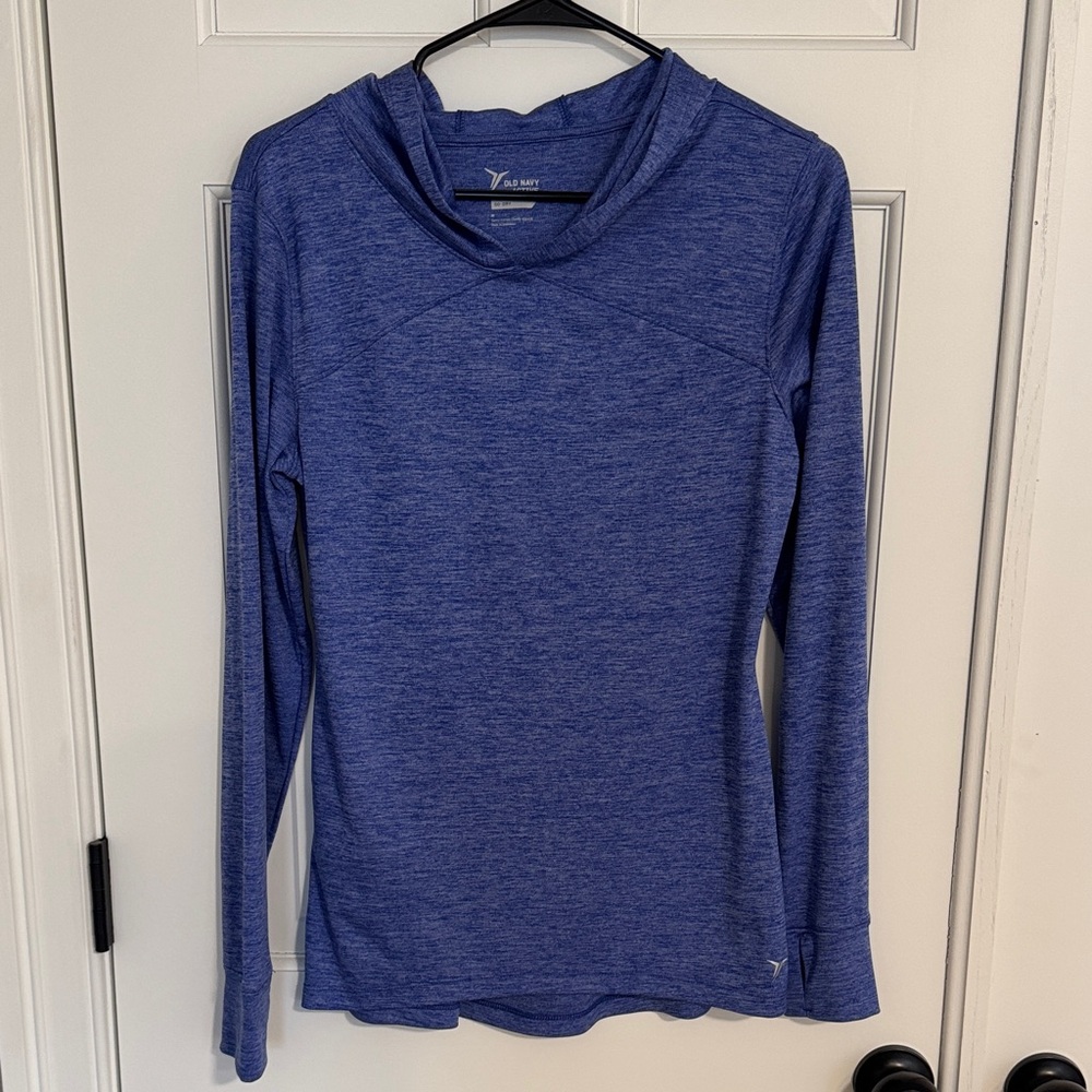Old Navy Women's Heathered Royal Blue Hooded Long-Sleeve Top